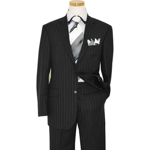 Extrema By Zanetti Midnight Navy Blue With Charcoal Grey / White Stripes Super 140's Wool Suit FUB5/1